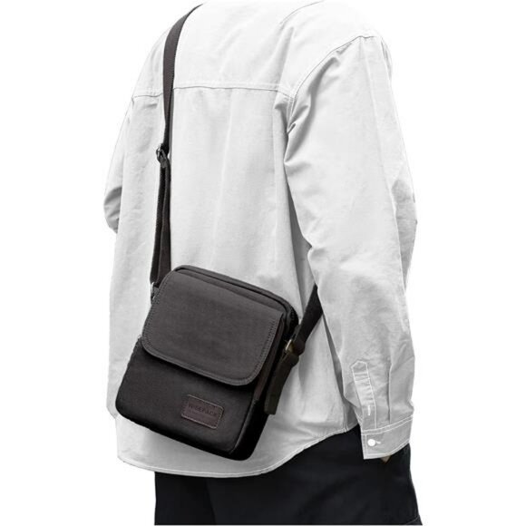 Mens Canvas Crossbody Messenger Bag Small Shoulder Satchel Travel Side Purse - Picture 1 of 7
